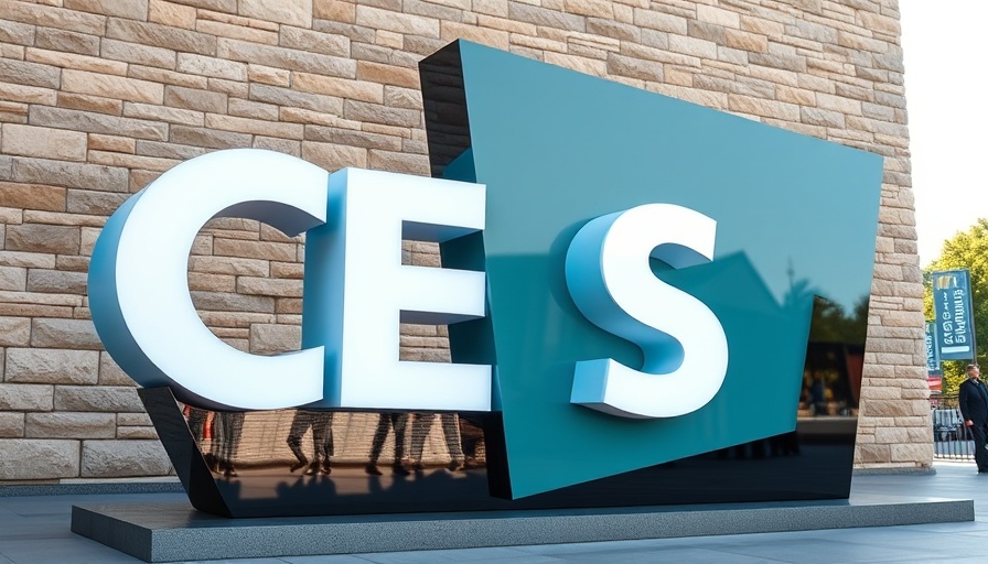 CES 2025 event sign with geometric design.