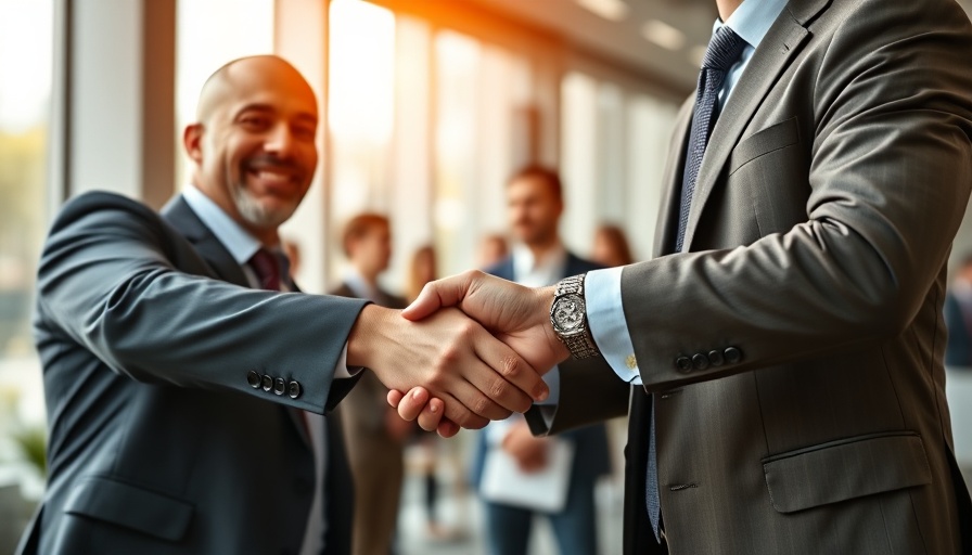 Businessmen's handshake symbolizing auto sales success in office