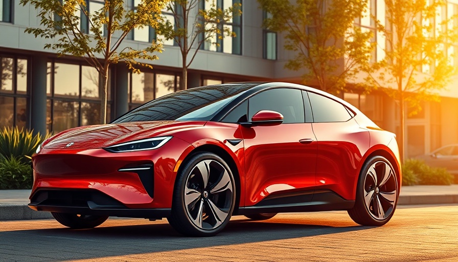 Sleek red electric car, modern design, best electric cars 2025.