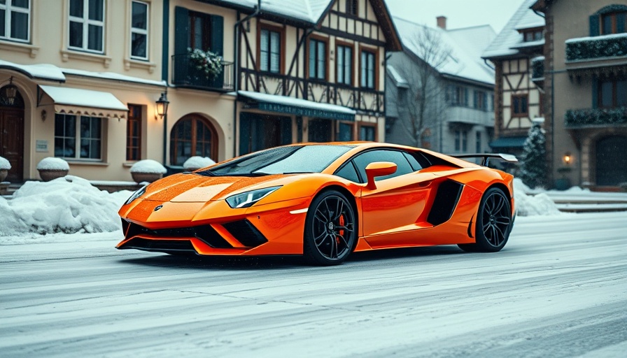 Lamborghini holiday campaign: Sleek Aventador in snowy street.
