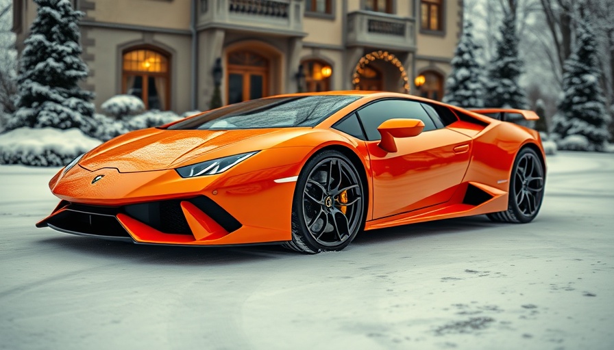 Lamborghini holiday campaign featuring luxury car in snowy setting.