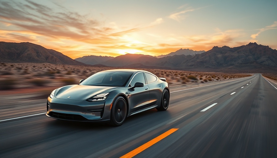 Electric car on a highway at sunset, automotive industry news.