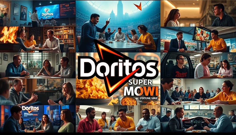 Collage of Doritos Super Bowl ads showcasing diverse and humorous scenes.