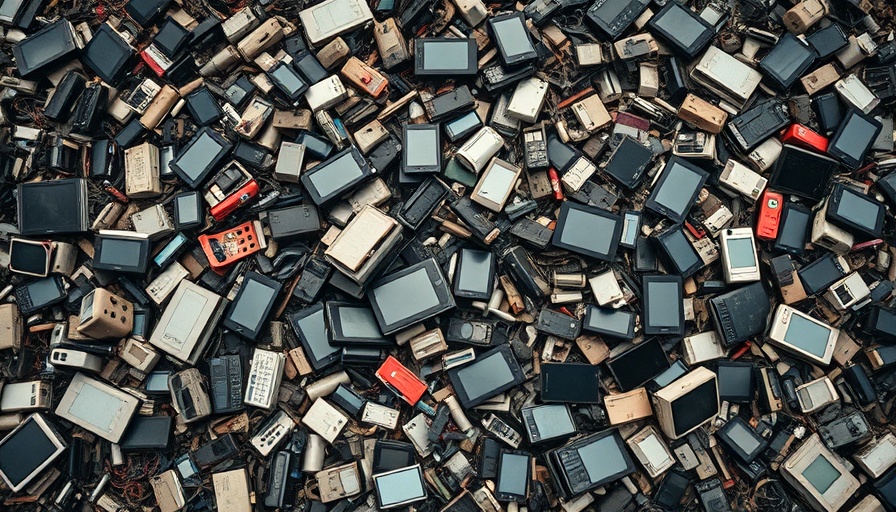 E-waste crisis illustrated by a pile of discarded electronics.