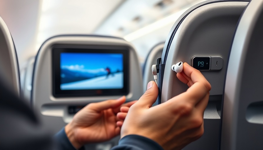 Bluetooth dongle sale, hands using wireless earbuds on airplane.