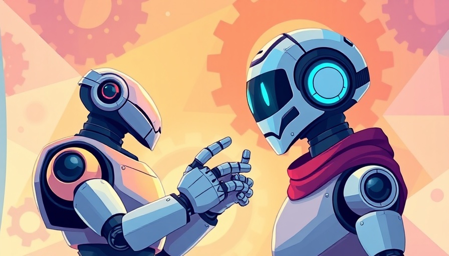 AI Revolution illustration of robot and human interaction.