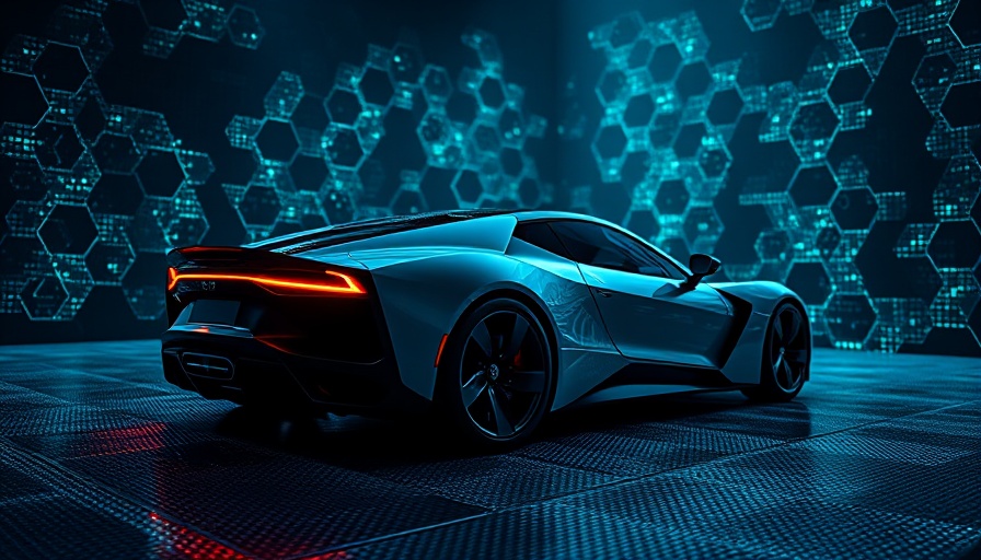 Futuristic car with digital grids representing software-defined hardware.