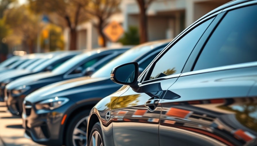 Modern cars parked outdoors, refinance applications setting.