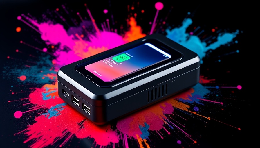 Modern battery charger ad with vibrant colors for Dakar Rally 2025