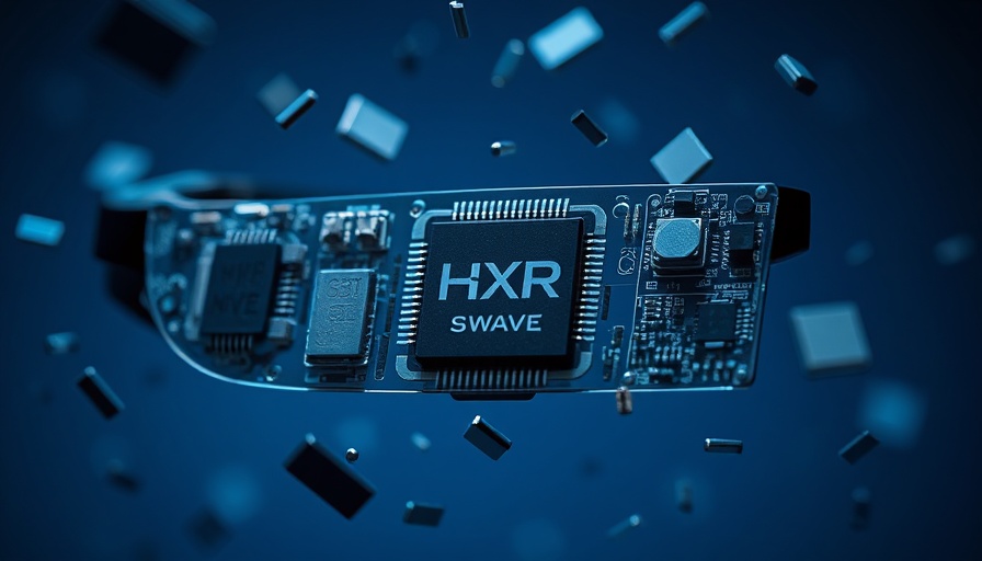 Floating AR glasses components highlighting microchip technology.