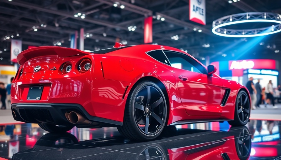 Sleek red sports car at Tokyo Auto Salon 2015 exhibit.