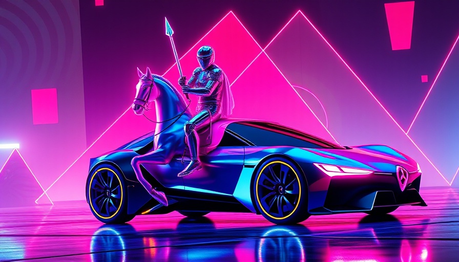 Futuristic knight and concept car, breakthrough technologies digital art.