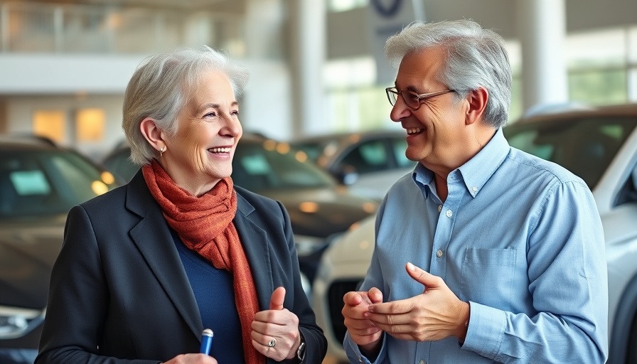 Car dealership news event with smiling attendees at a modern showroom.