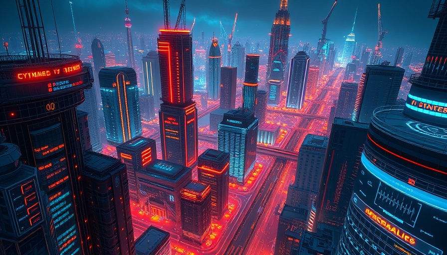 Futuristic cityscape with AI venture funding elements in vibrant colors