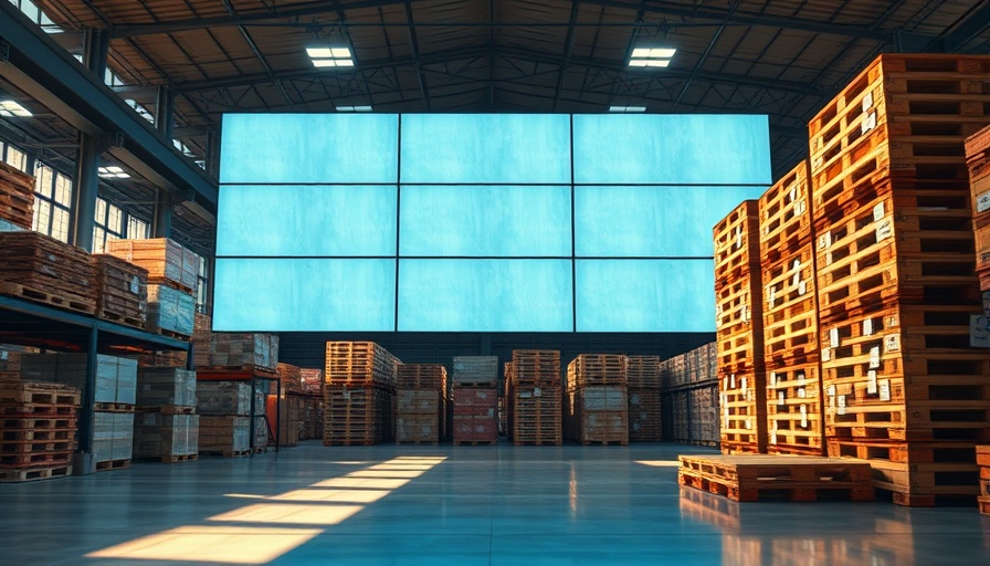 AI models showcasing warehouse pallets on a large screen display.