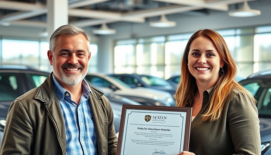 Car dealership expansion event with smiling attendees.