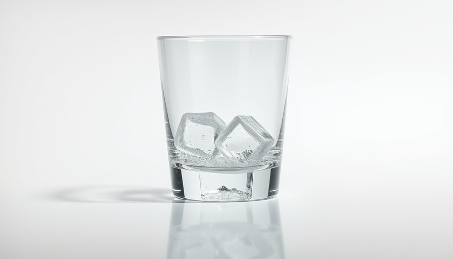 Empty glass with ice cubes for Dry January concept.