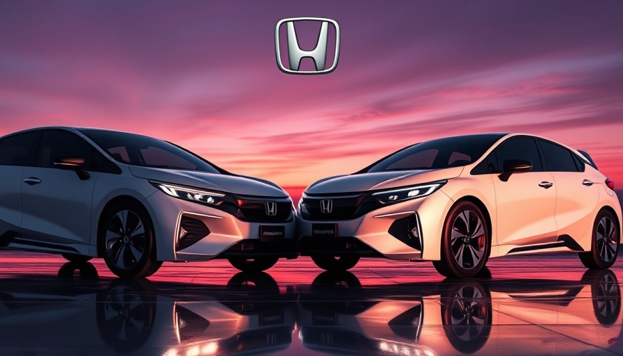 Futuristic Honda 0 Series cars at twilight with logo reflection.