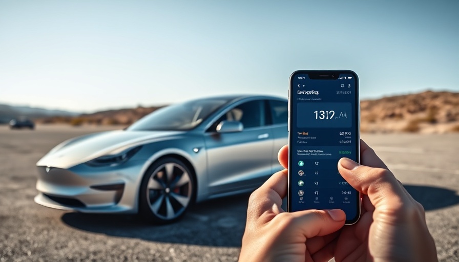 Tesla investigation: car diagnostics on a smartphone near a Tesla.