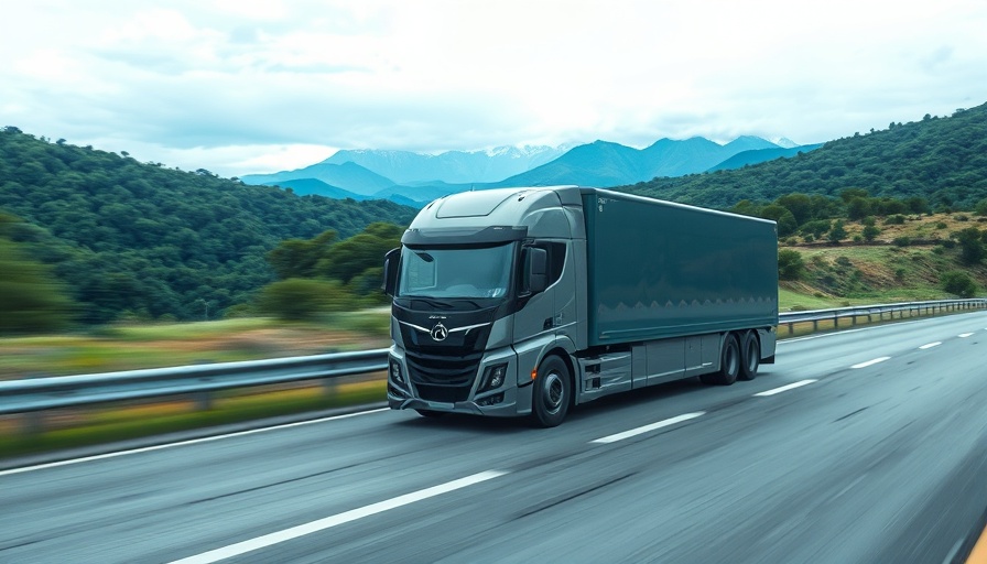 Autonomous truck driving on a highway, photorealistic image.