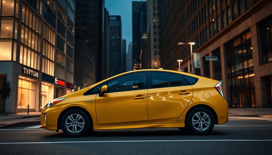 Sleek yellow Toyota Prius Nightshade in city at night