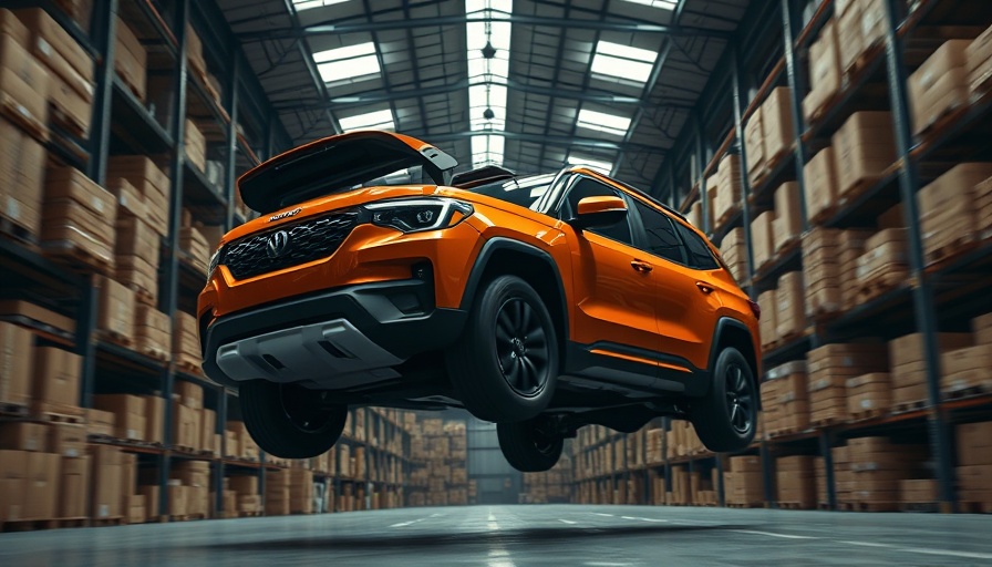 Amazon Autos image of an SUV flying in a warehouse
