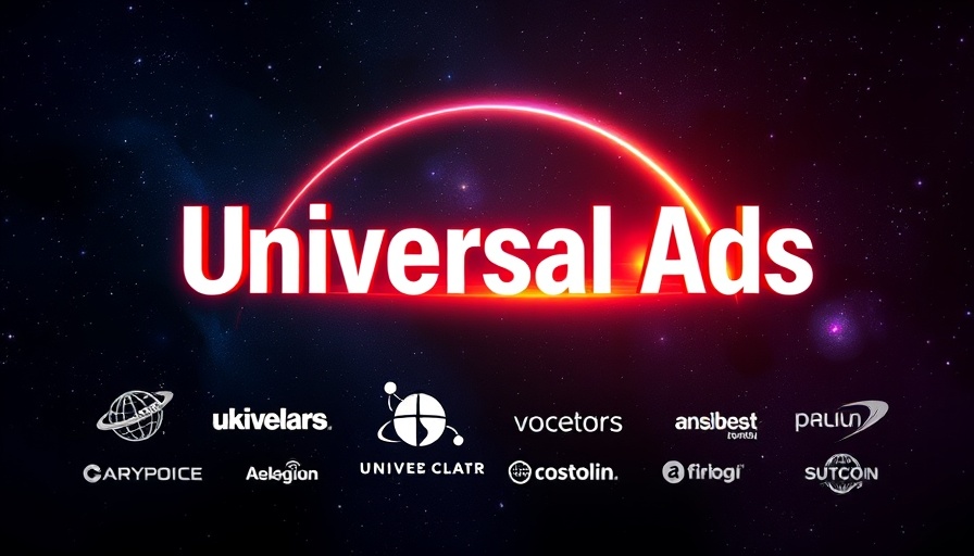 Cosmic themed Universal Ads logo with media company logos.