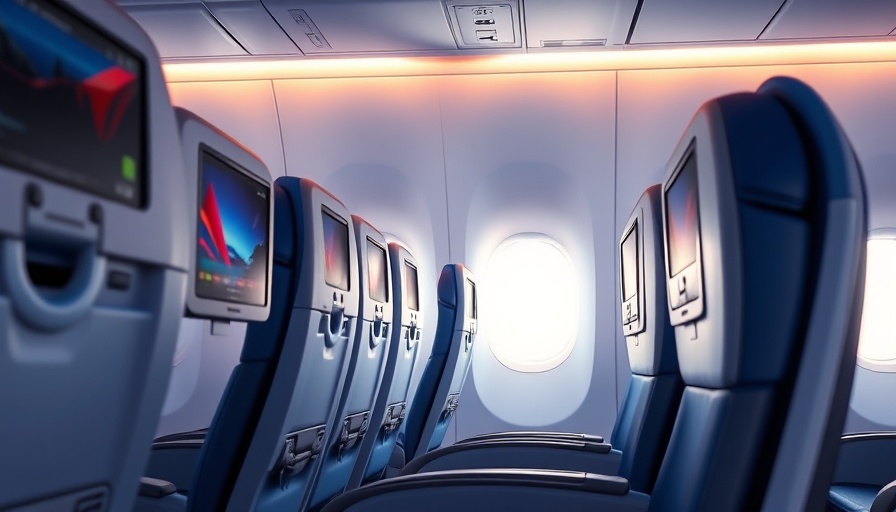 Delta 4K screens in airplane cabin with sleek seating.