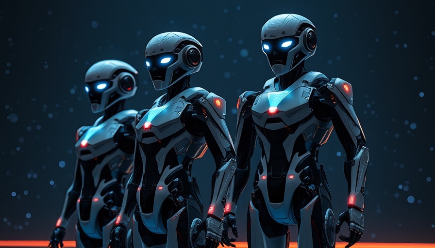 Futuristic humanoid robots illustrating AI integration.