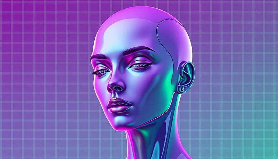 Futuristic AI innovations digital art with glossy head on vibrant background