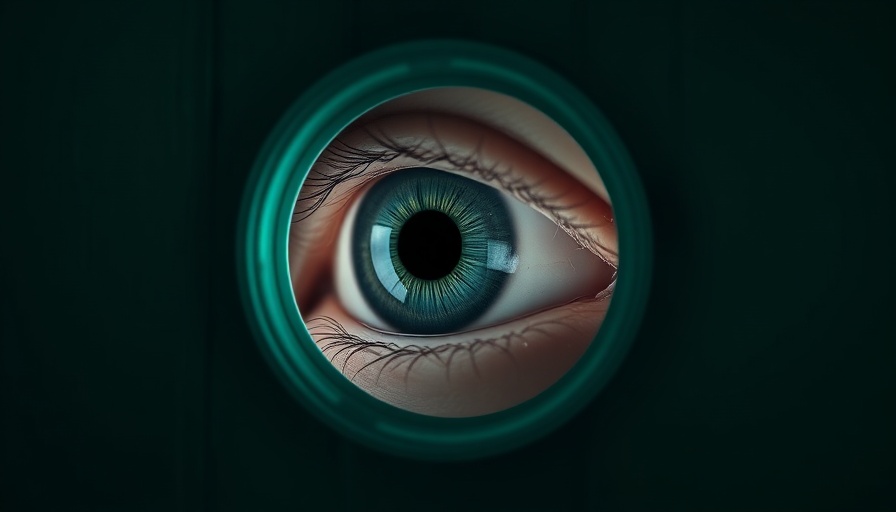 Surreal eye through keyhole symbolizes privacy concerns.