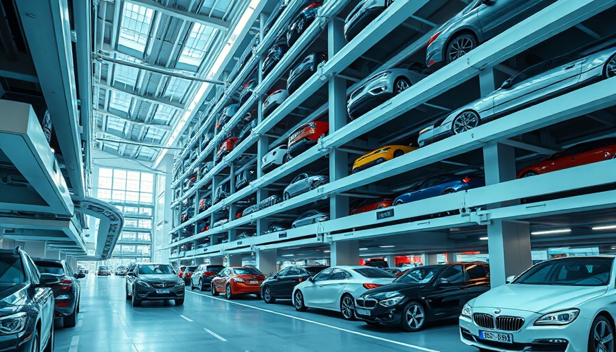 Futuristic car storage highlights auto financing trends.