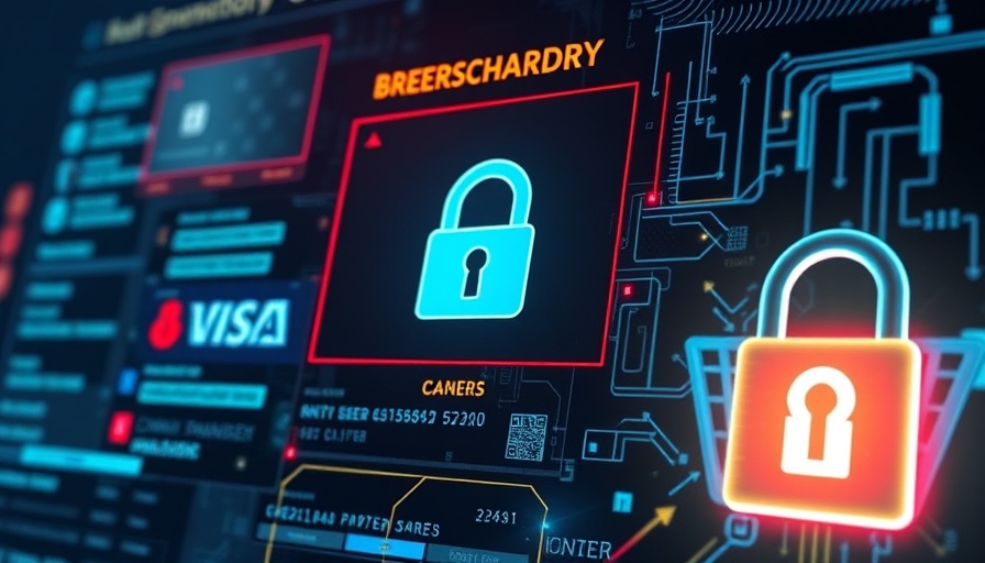 E-commerce cybersecurity breach illustration with padlock and credit cards.