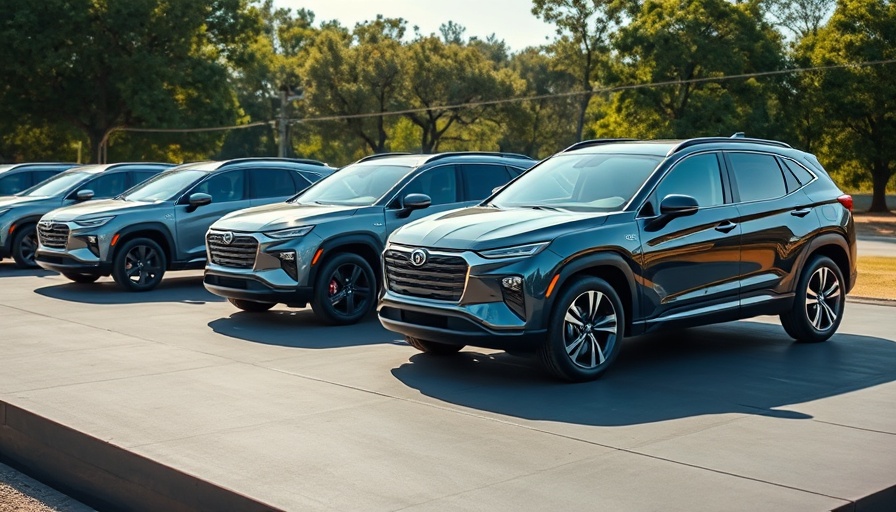 Hybrid cars displayed outdoors, showcasing innovative SUV designs.