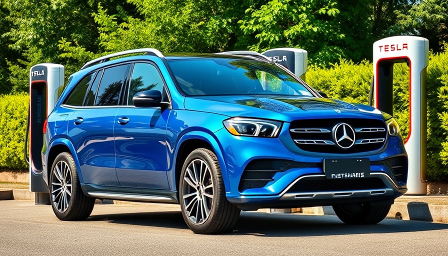 Mercedes-Benz SUV at Tesla Supercharger in green setting