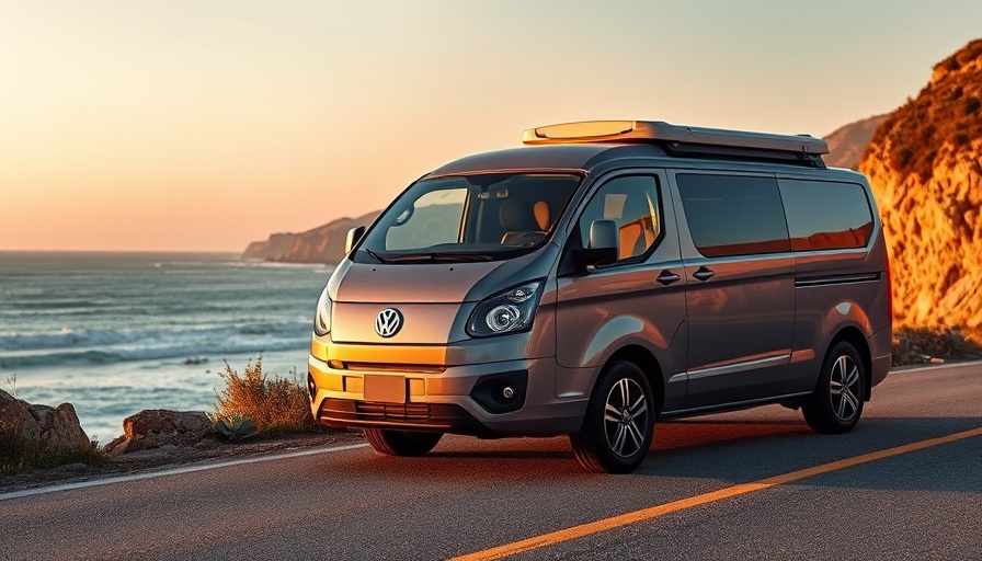 Volkswagen Supercharger Access coastal sunset with electric van