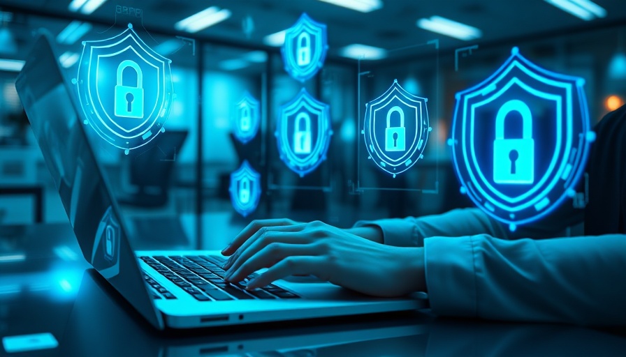 Holographic security icons with laptop, open source security theme.