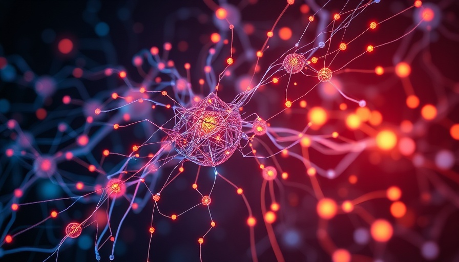 Abstract digital network of neural pathways and symbols.
