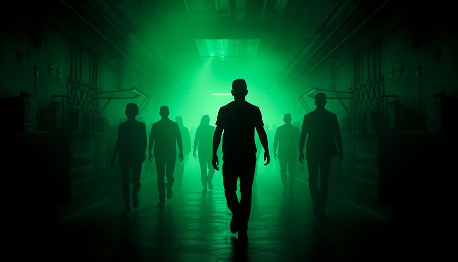 Eerie digital silhouettes in green corridor for AI hallucination detection concept.