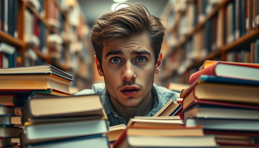 Stressed student overwhelmed by books in library, LLM Training Challenges.