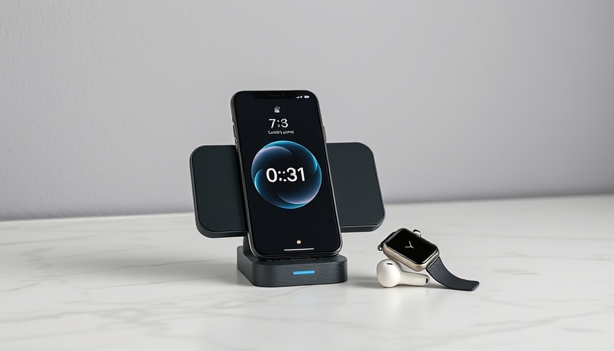 iPhone on stand with time and weather display, showcasing iPhone alarm issues setup.