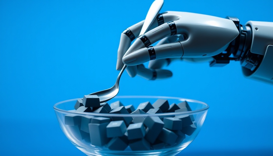 AI-powered data governance concept with robotic hand and keyboard keys.