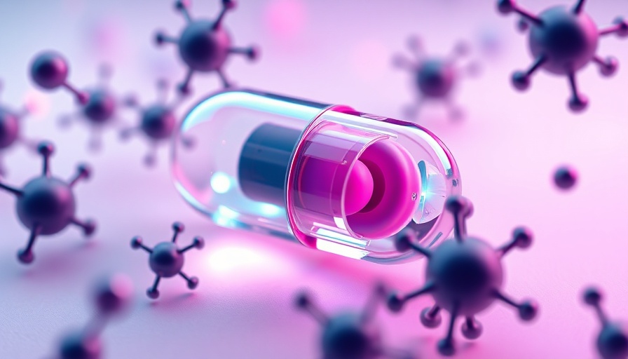 Futuristic pill and molecular structures illustrating biopharma innovation.