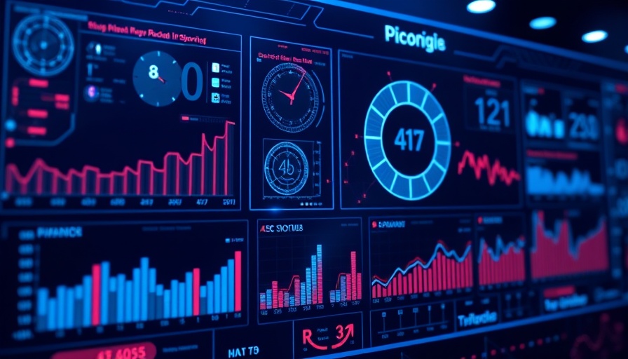Futuristic AI biopharma interface with data charts and graphs.