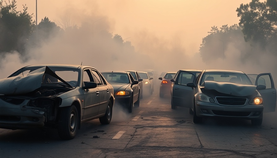 Damaged cars in smoke-filled area affected by California wildfires insurance.