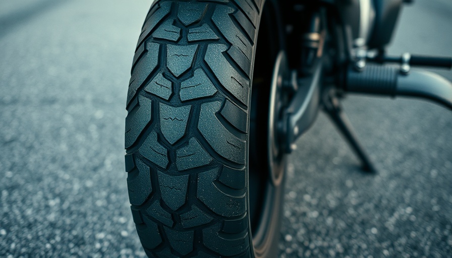 ThunderRoad Financial motorcycle tire close-up with detailed tread.