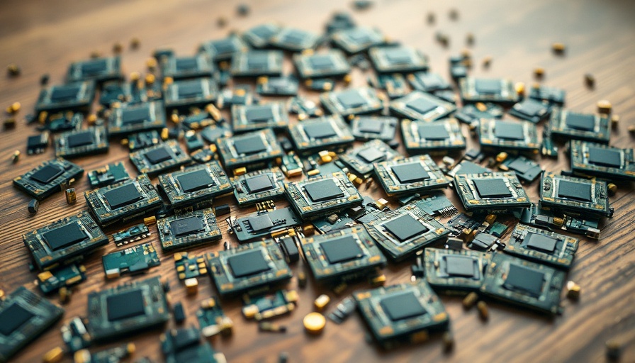 Close-up of AI processors on wooden table, detailed and lifelike.