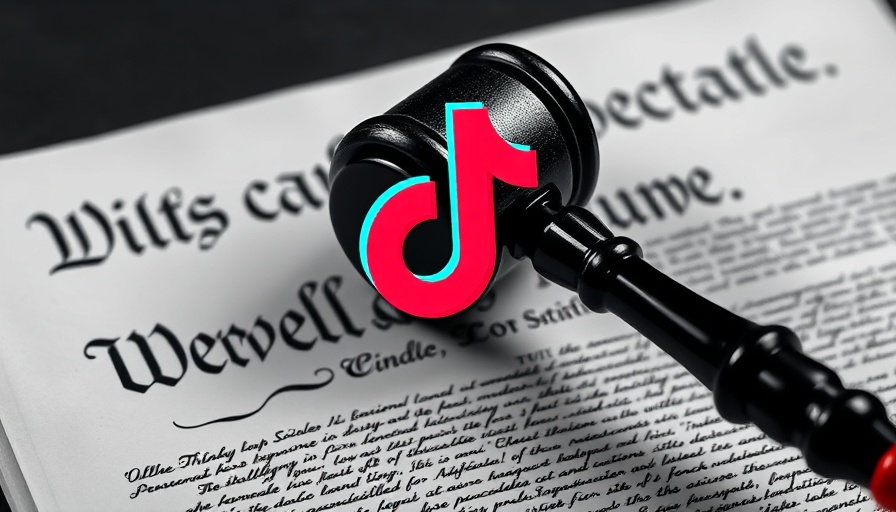 TikTok Ban graphic with gavel and Constitution text.