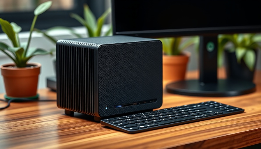 Sleek Linux PC setup with mini PC on a wooden desk.