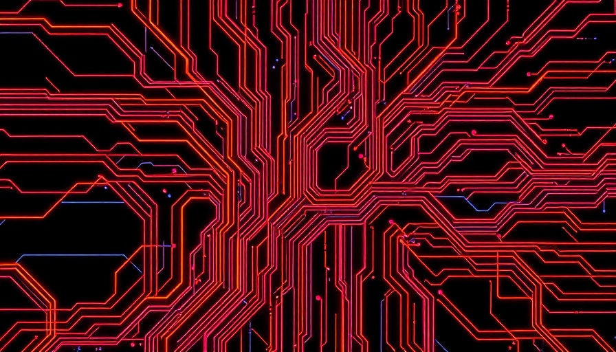 Futuristic digital circuit board representing AI and cybersecurity.
